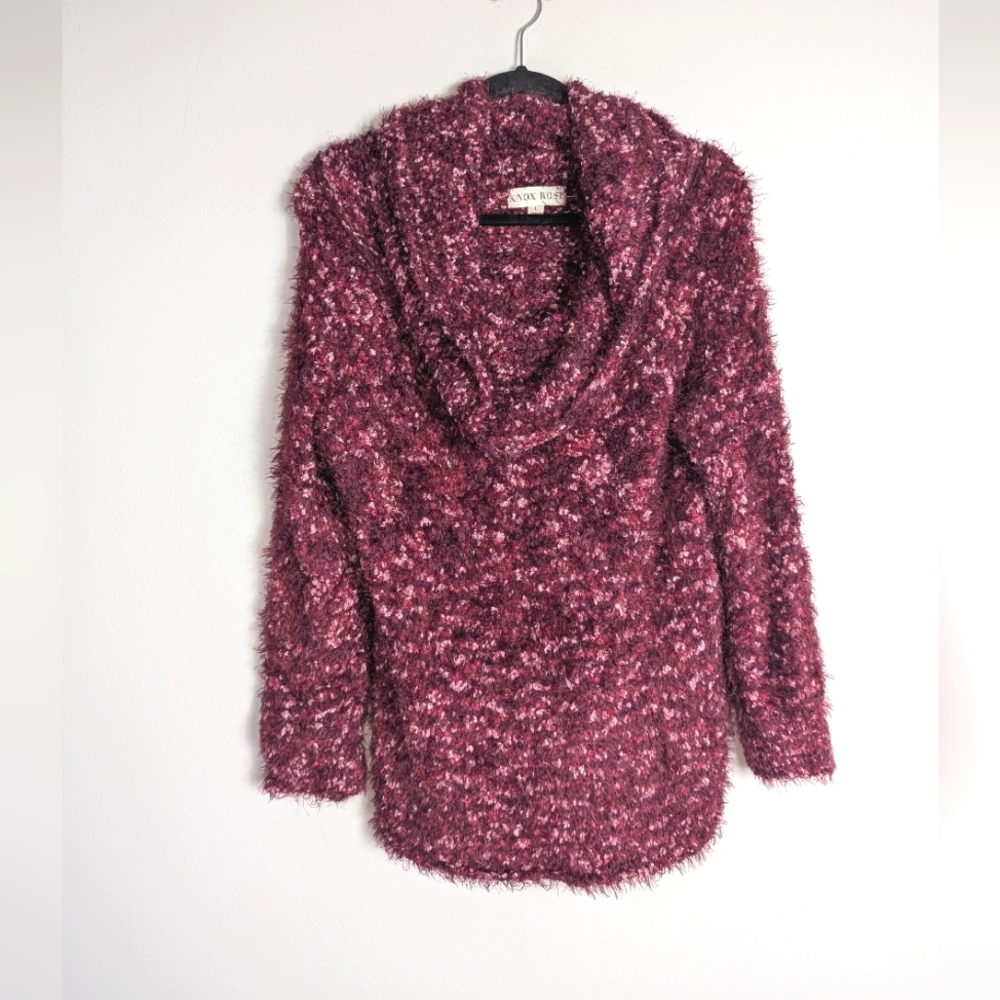 L Knox Rose Berry Pink Foldover Fuzzy Cozy Sweater